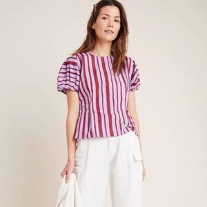 New Anthro Mignon Doo Lina Poplin Stripe Blouse